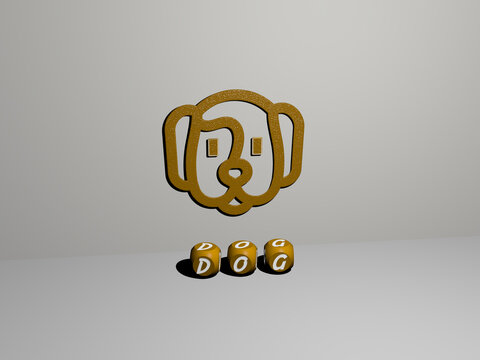 3D illustration of dog graphics and text made by metallic dice letters for the related meanings of the concept and presentations. animal and cute