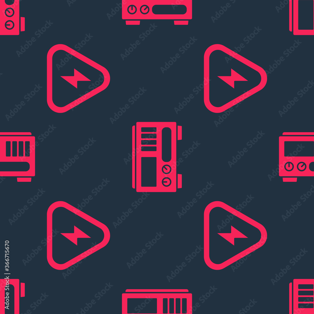 Poster set high voltage and electrical measuring instruments on seamless pattern. vector.