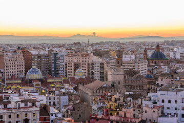 Fototapeta na wymiar Sightseeing of Spain. Aerial view of Valencia at sunset, cityscape of Valencia.