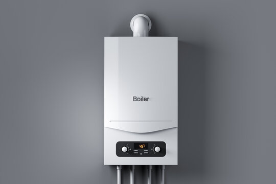 White gas water boiler on wall.