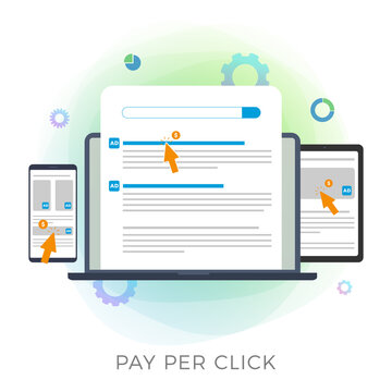 Pay Per Click (PPC) flat vector icon. Advertising Marketing Business Campaign illustration. Paid Media Concept with browser window, search results and contextual advertisements