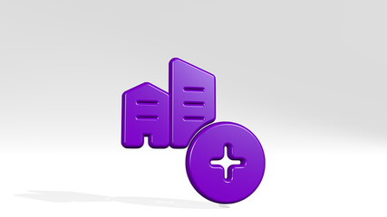 REAL ESTATE ACTION BUILDING ADD made by 3D illustration of a shiny metallic sculpture with the shadow on light background. house and concept