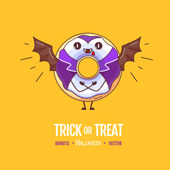 Halloween Kawaii funny donut Count Dracula. Sweet fast food vector illustration. Halloween Graphic print sign