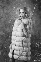 Stylish woman in fur coat