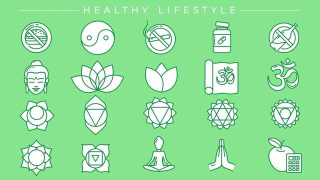 Healthy Lifestyle concept line style icons set.