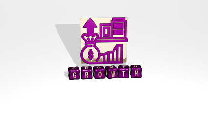 3D graphical image of growth vertically along with text built by metallic cubic letters from the top perspective, excellent for the concept presentation and slideshows. illustration and background