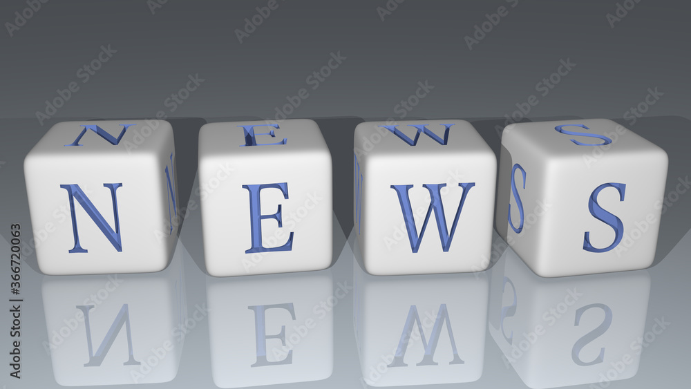 Poster news built by dice letters and color crossing for the related meanings of the concept by 3d renderin