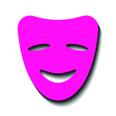 Pink mask of joy and black shadow on a white background, sign for design, vector illustration