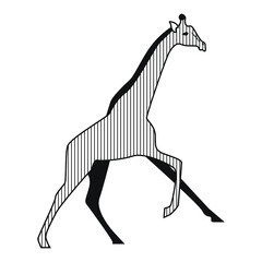 Black graphic giraffe. Minimalistic striped giraffe illustration. Black on white.