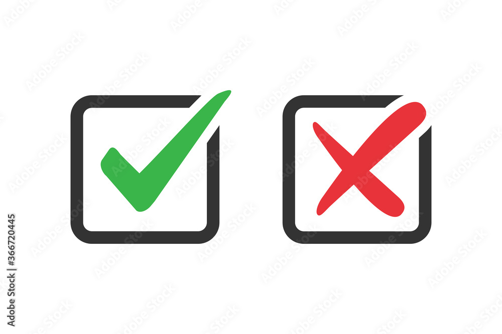 Aufkleber check mark and cross icons in a flat design