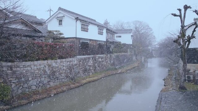 Snowing Canal in OmiHachiman, Shiga,Japan