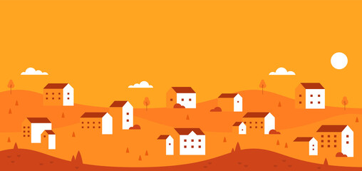 Autumn backgroud. Flat nature landscape. Horizontal banner. Vector