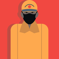 Asia. The man in the medical mask.
Half-length portrait, flat multicolor, the image of a person in a special device on the face.