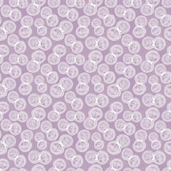Watercolor seamless pattern with a circles in lilac color palette. Abstract raster texture. Science background.