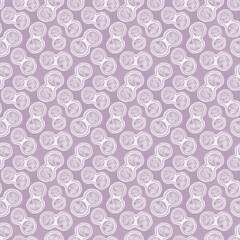Watercolor seamless pattern with a circles in lilac color palette. Abstract raster texture. Science background.