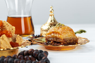 Turkish baklava national dessert served with tea