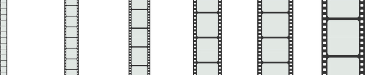 Black and white camera film template set . Vector illustration.