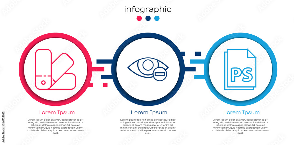 Poster set line color palette guide, red eye effect and ps file document. business infographic template. ve