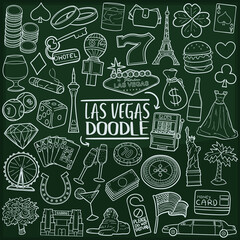 Las Vegas Nevada Chalkboard Doodle Icons. Sketch Hand Made Design Vector Art.