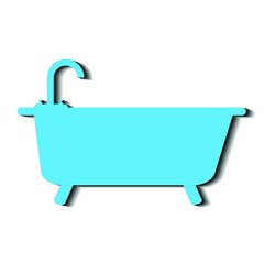Blue bathtub on a white background and black shadow, sign for design, vector illustration