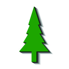 Green spruce on a white background and black shadow, sign for design, vector illustration