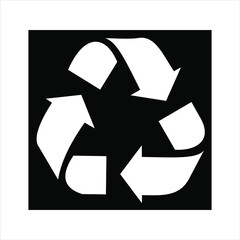 Black recycle symbol. Three black arrows circulate. Management of waste materials that are garbage and pass through the transformation process, especially the melting process. Re-create new materials.