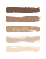 Brown coffee shades art brush paint texture stripes set isolated vector background. Make up stroke set.