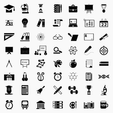 Big collection of educational and school icons. High quality pictograms for web design. Flat vector illustration