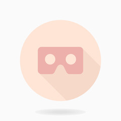 Fine vector icon with VR logo in circle. Flat design with long shadow. Virtual reality pink logo