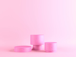 Minimalist pastel pink background with abstract geometric shapes, mockup podium for product presentation. 3d render.