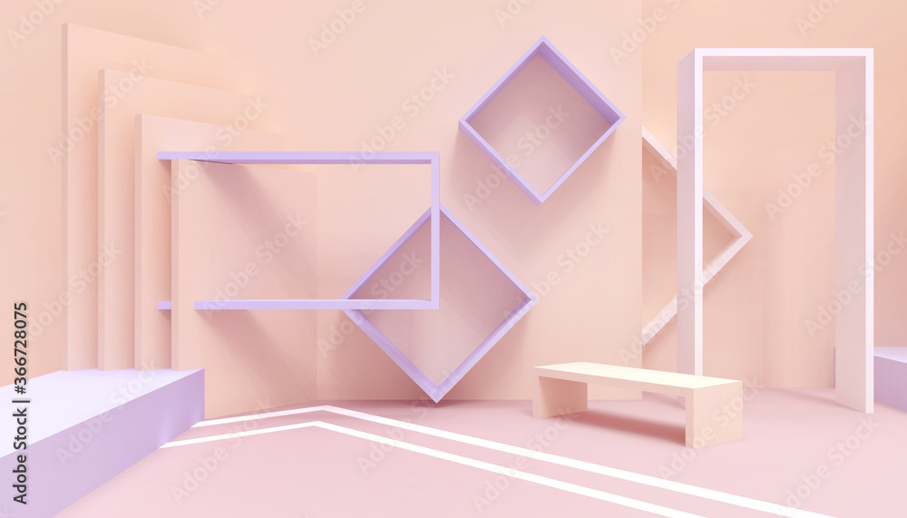 Poster abstract podium square geometry creative idea and modern display minimal style on yellow monotone ba