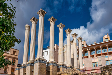 Remaining columns of the Roman temple, templo romano of Cordoba, Spain
