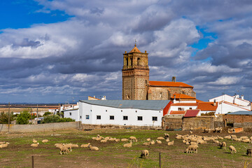 Fototapeta na wymiar Church in Casas de Reina near Badajoz, Extremadura, Spain