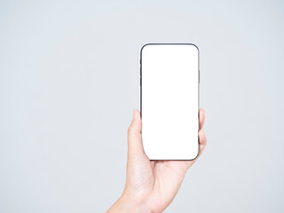 Woman holding smartphone with blank screen