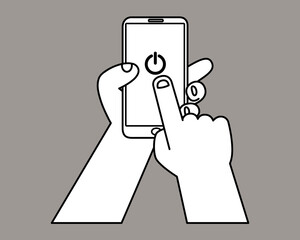 Digital Detox Concept. Hand using smartphone to switch off or shut down online and social connection, Black and White. Flat vector illustration. 
