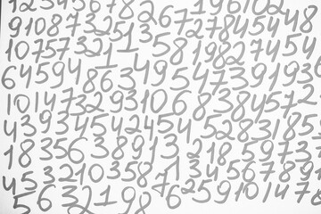 Background of numbers. from zero to nine. Seamless texture with Color. Mathematic backdrop. Random.
