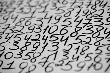 Background of numbers. from zero to nine. Seamless texture with Color. Mathematic backdrop. Random.