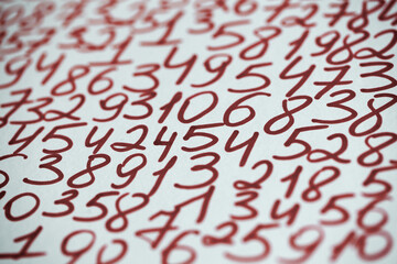 Background of numbers. from zero to nine. Seamless texture with Color. Mathematic backdrop. Random.