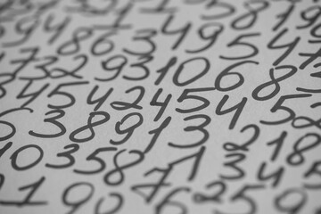 Background of numbers. from zero to nine. Seamless texture with Color. Mathematic backdrop. Random.