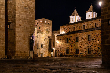San Francisco Javier church built in baroque style in Caceres, Spain at night