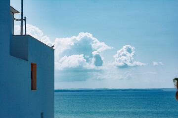 stairway to the sea view white and blue Greece sea summer clouds sky
