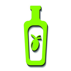Bottle with olive green on a white background and black shadow, sign for design, vector illustration