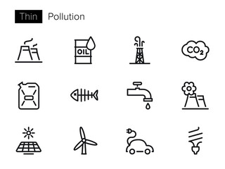 Pollution vector icons set Thin line outline