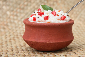Indian food curd rice, yogurt rice a very popular dish of South India, Tamil Nadu. traditional and...