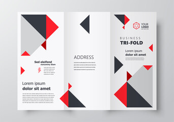 Tri-fold business brochure design template z-fold triangles theme red color
