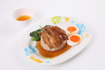 stewed pork leg with rice local Thai food street food isolated in white background