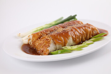 Spring Roll also known as Egg Roll local thai food isolated in white background