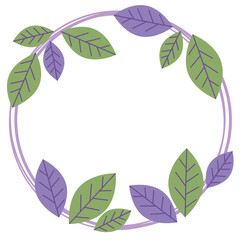 Green violet leaves round frame, wreath of leaf, floral frame