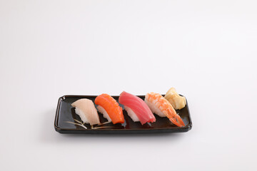 Sushi set , Japanese food sushi salmon tuna shrimp  and sea bass isolated in white background
