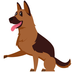 German shepherd giving paw. Cute pet in cartoon style.